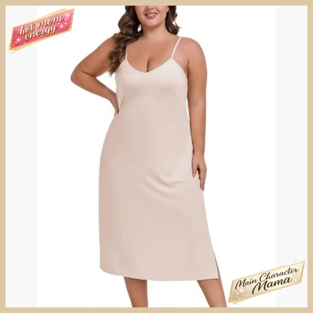 Elegant Full Slip Dress Adjustable Straps Slim Fit Recycled Material Plus Size - Picture 3 of 6